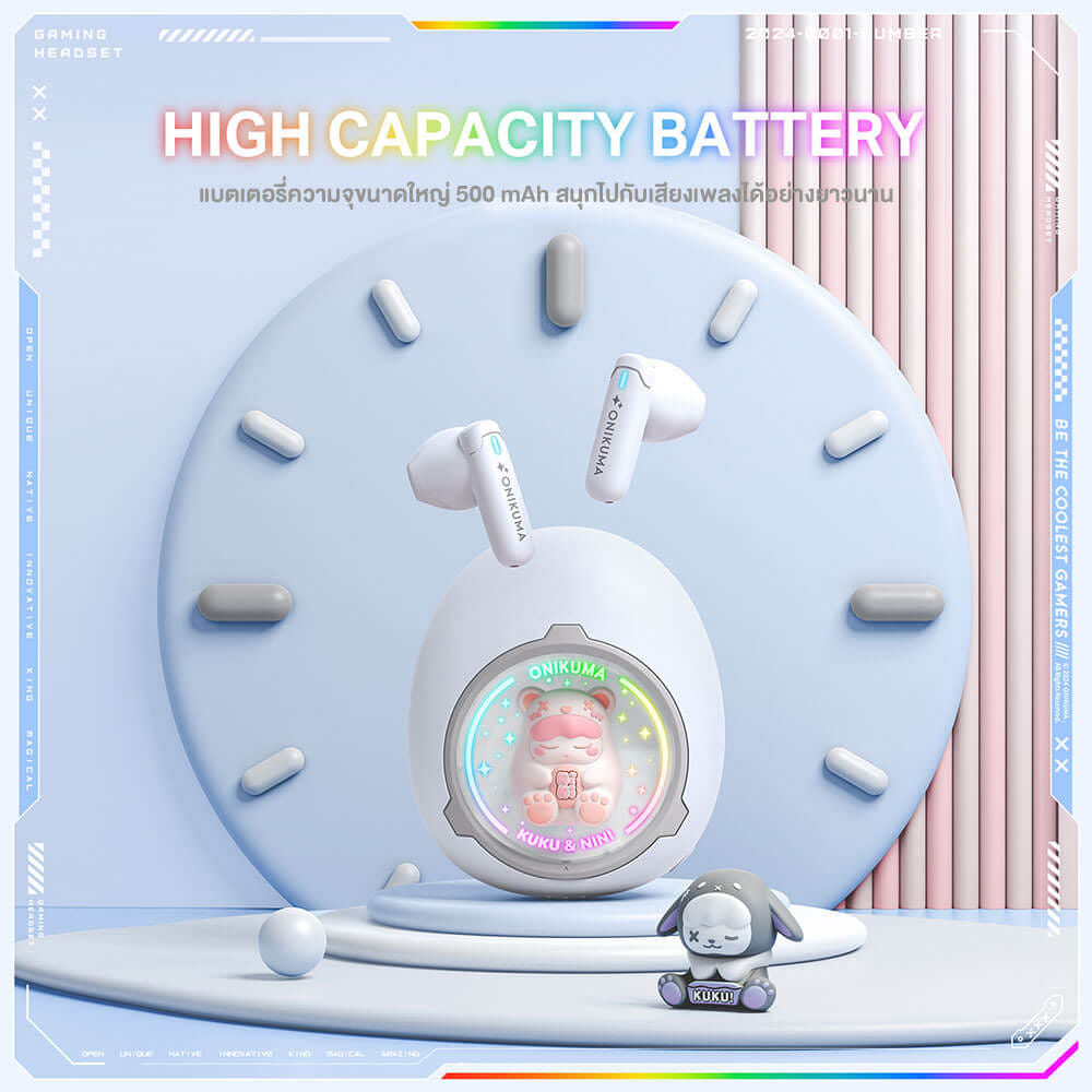 หูฟังเกมมิ่งไร้สาย ONIKUMA KUKU & NINI รูปทรงน่ารัก BLUETOOTH 5.3 - สีขาว_7