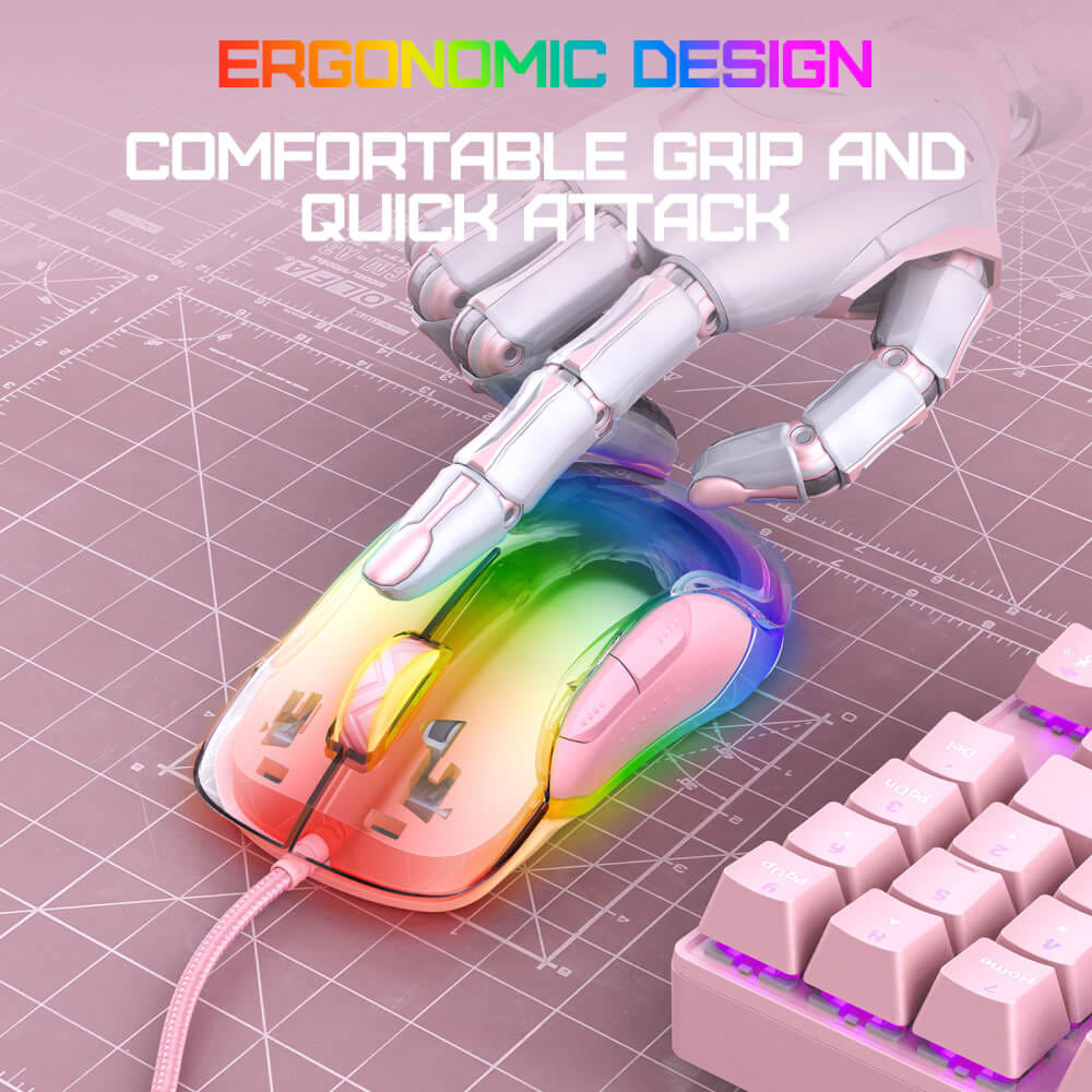 เมาส์เกมมิ่ง ONIKUMA CW925 RGB BACKLIT WIRED GAMING MOUSE - สีชมพู_8