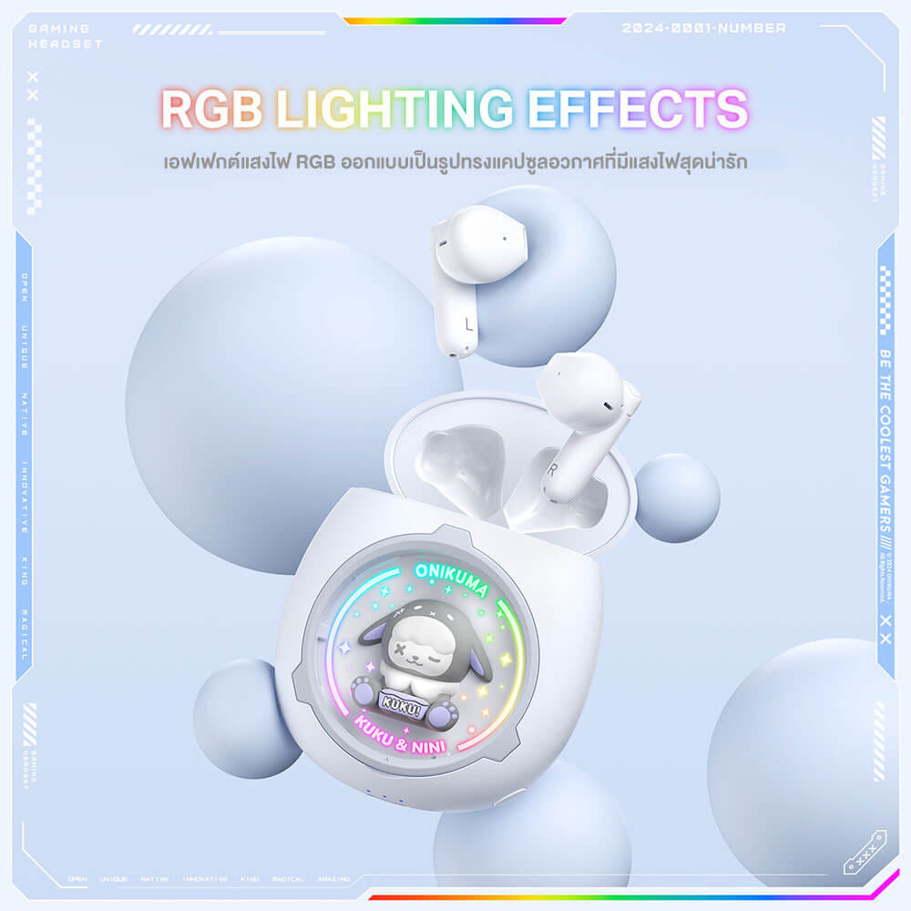 หูฟังเกมมิ่งไร้สาย ONIKUMA KUKU & NINI รูปทรงน่ารัก BLUETOOTH 5.3 - สีขาว_8