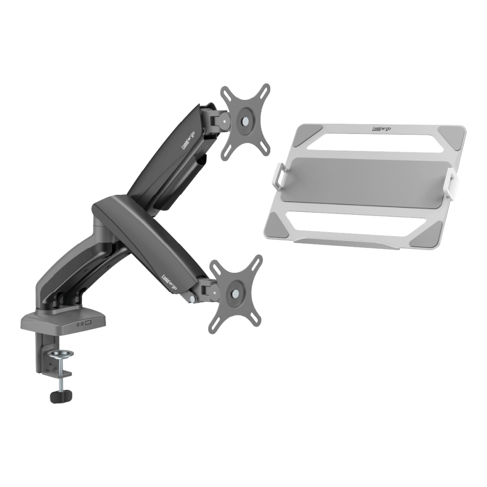 ชุดเซ็ตแขนจับจอคอม+แท่นวางโน็ตบุ๊ค LUNIO ERGO MONITOR ARM CYBOT สีเทา 2 + LUNIO ERGO CYPAD สีเงิน