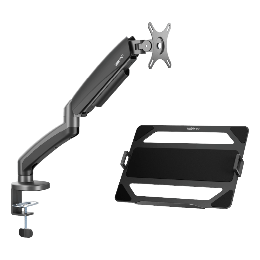 ชุดเซ็ตแขนจับจอคอม+แท่นวางโน็ตบุ๊ค LUNIO ERGO MONITOR ARM CYBOT สีเทา 1 + LUNIO ERGO CYPAD สีดำ