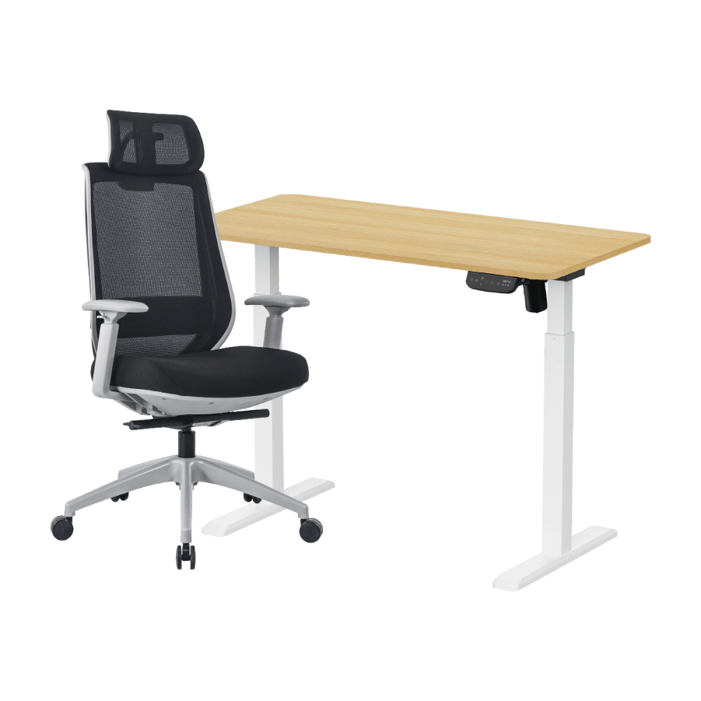 เซ็ตโต๊ะปรับระดับไฟฟ้า+เก้าอี้ทำงานเพื่อสุขภาพ LUNIO ERGO SPACE II (SIZE 120 X 60 CM) + LUNIO ERGO APOLLO SMART X2  (สีดำ/เทา)