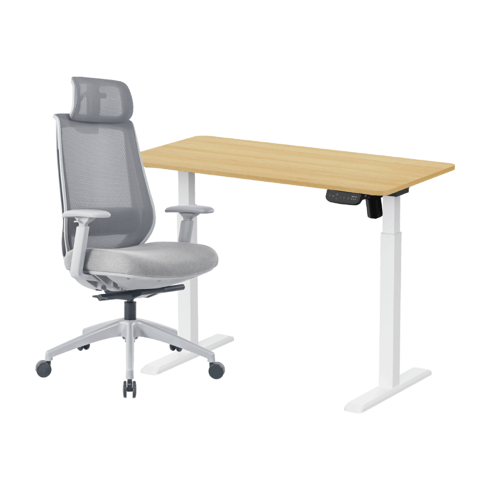 เซ็ตโต๊ะปรับระดับไฟฟ้า+เก้าอี้ทำงานเพื่อสุขภาพ LUNIO ERGO SPACE II (SIZE 120 X 60 CM) + LUNIO ERGO APOLLO SMART X2 (สีเทา)