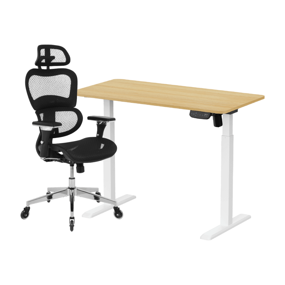 เซ็ตโต๊ะปรับระดับไฟฟ้า+เก้าอี้ทำงานเพื่อสุขภาพ LUNIO ERGO SPACE II (SIZE 120 X 60 CM) + ADAM DOT.1 THE 3D ERGO CHAIR (สีดำ)