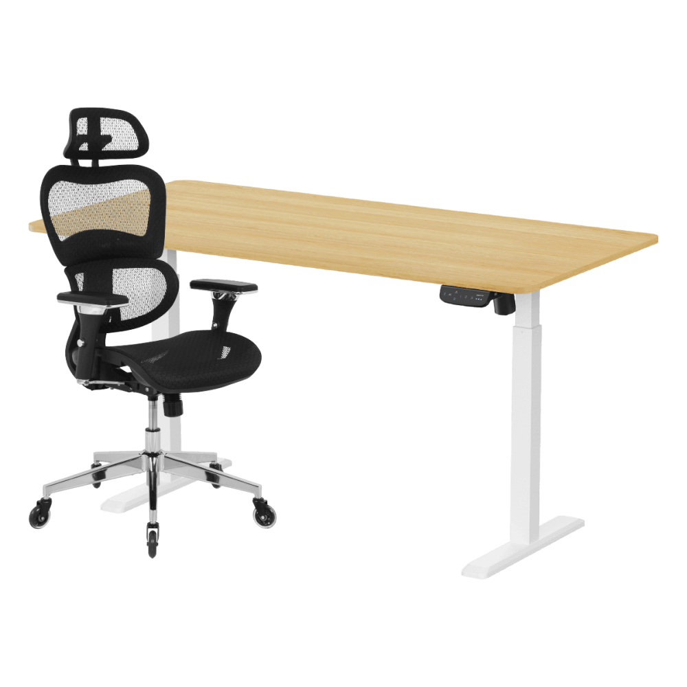 เซ็ตโต๊ะปรับระดับไฟฟ้า+เก้าอี้ทำงานเพื่อสุขภาพ LUNIO ERGO SPACE II (SIZE 160 X 80 CM) + ADAM DOT.1 THE 3D ERGO CHAIR (สีดำ)