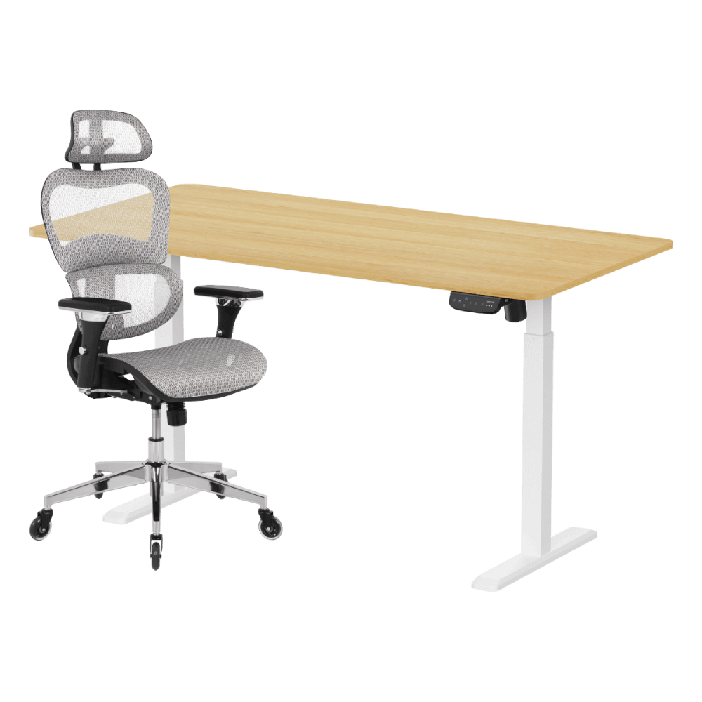 เซ็ตโต๊ะปรับระดับไฟฟ้า+เก้าอี้ทำงานเพื่อสุขภาพ LUNIO ERGO SPACE II (SIZE 160 X 80 CM) + ADAM DOT.1 THE 3D ERGO CHAIR (สีเทา)