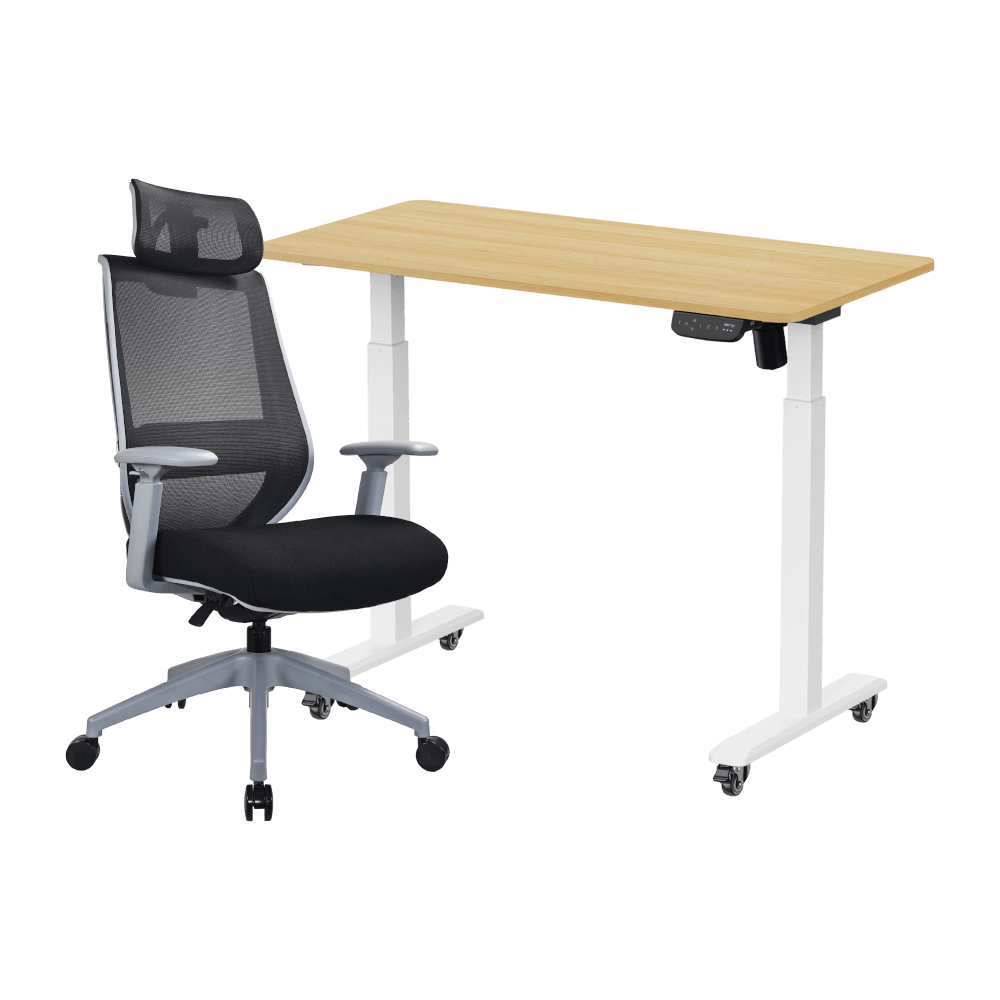 เซ็ตสุดคุ้มโต๊ะปรับระดับไฟฟ้า มีล้อ LUNIO ERGO SPACE II (SIZE 120 X 60 CM) + เก้าอี้ทำงานเพื่อสุขภาพ LUNIO ERGO APOLLO SMART X2 ( BLACK JET สีดำ/เทา)_0