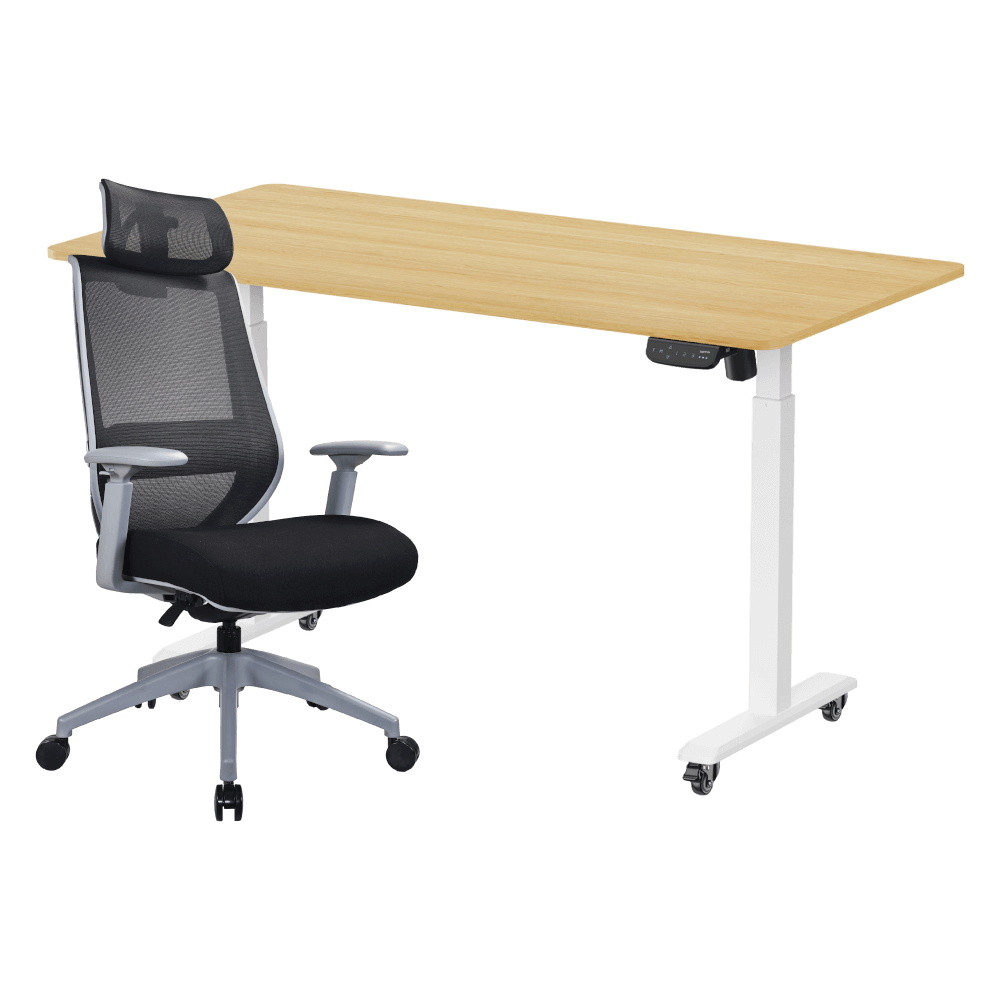 เซ็ตสุดคุ้มโต๊ะปรับระดับไฟฟ้า มีล้อ LUNIO ERGO SPACE II (SIZE 160 X 80 CM) + เก้าอี้ทำงานเพื่อสุขภาพ LUNIO ERGO APOLLO SMART X2  (BLACK JET สีดำ/เทา)_0