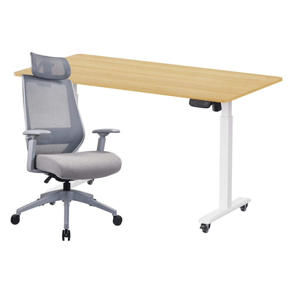 เซ็ตสุดคุ้มโต๊ะปรับระดับไฟฟ้า มีล้อ LUNIO ERGO SPACE II (SIZE 120 X 60 CM) + เก้าอี้ทำงานเพื่อสุขภาพ LUNIO ERGO APOLLO SMART X2 (สีเทา/เทา)_0