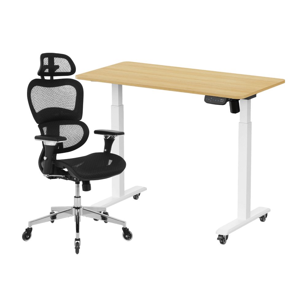 เซ็ตสุดคุ้มโต๊ะปรับระดับไฟฟ้า มีล้อ ULUNIO ERGO SPACE II (SIZE 120 X 60 CM) + เก้าอี้ทำงานเพื่อสุขภาพ ADAM DOT.1 THE 3D ERGO CHAIR (สีดำ)