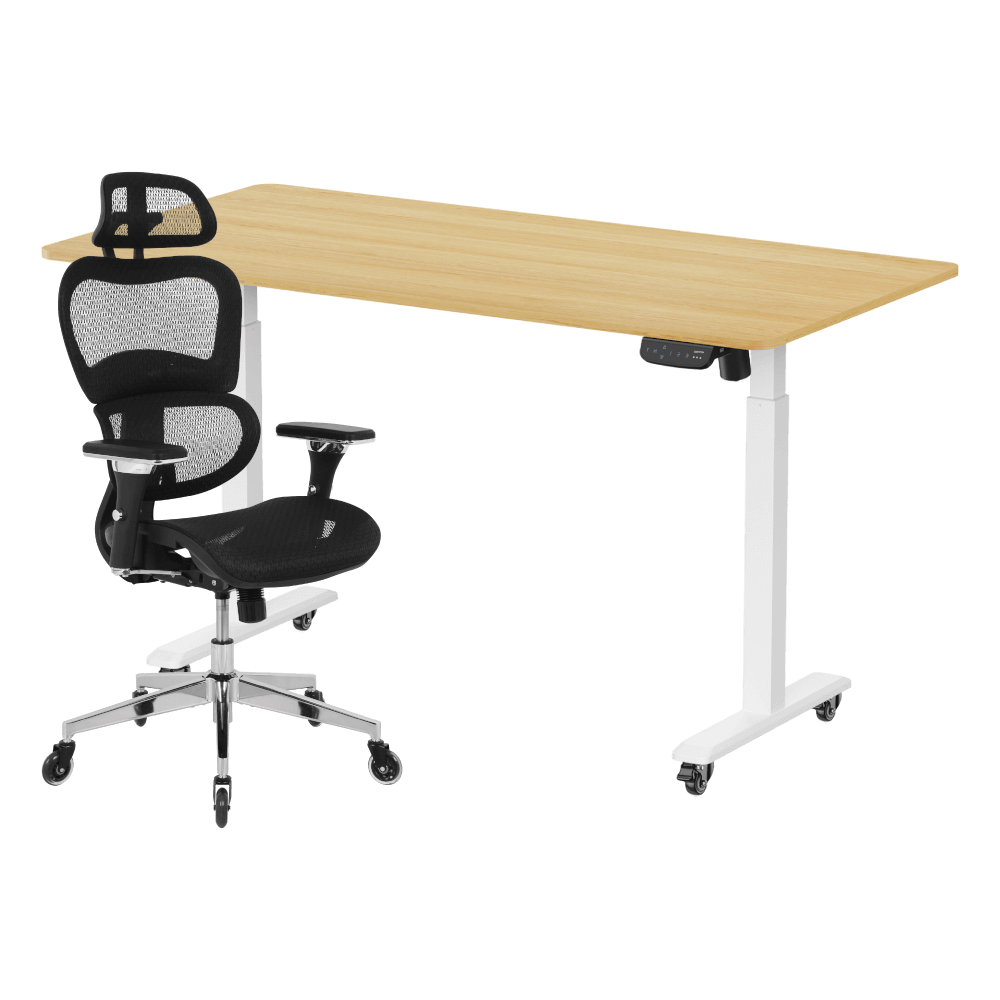 เซ็ตสุดคุ้มโต๊ะปรับระดับไฟฟ้า มีล้อ LUNIO ERGO SPACE II (SIZE 160 X 80 CM) + เก้าอี้ทำงานเพื่อสุขภาพ ADAM DOT.1 THE 3D ERGO CHAIR (สีดำ)