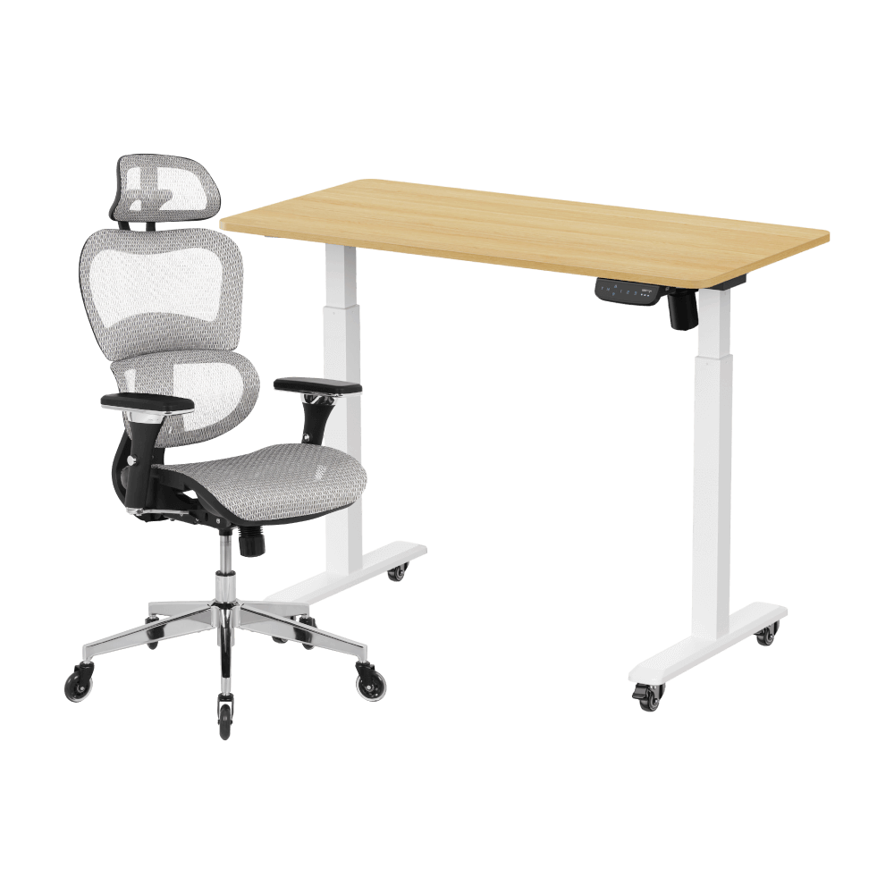 เซ็ตสุดคุ้มโต๊ะปรับระดับไฟฟ้า มีล้อ LUNIO ERGO SPACE II (SIZE 120 X 60 CM) + เก้าอี้ทำงานเพื่อสุขภาพ ADAM DOT.1 THE 3D ERGO CHAIR (สีเทา)_0