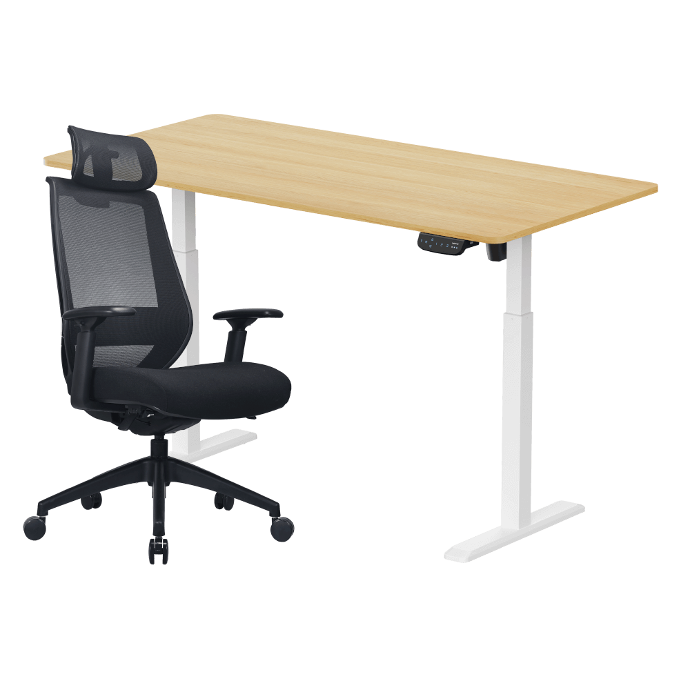 เซ็ตโต๊ะปรับระดับไฟฟ้า LUNIO ERGO SPACE II (SIZE 120 X 60 CM) + เก้าอี้ทำงานเพื่อสุขภาพ LUNIO ERGO APOLLO SMART X2 (สีดำล้วน)