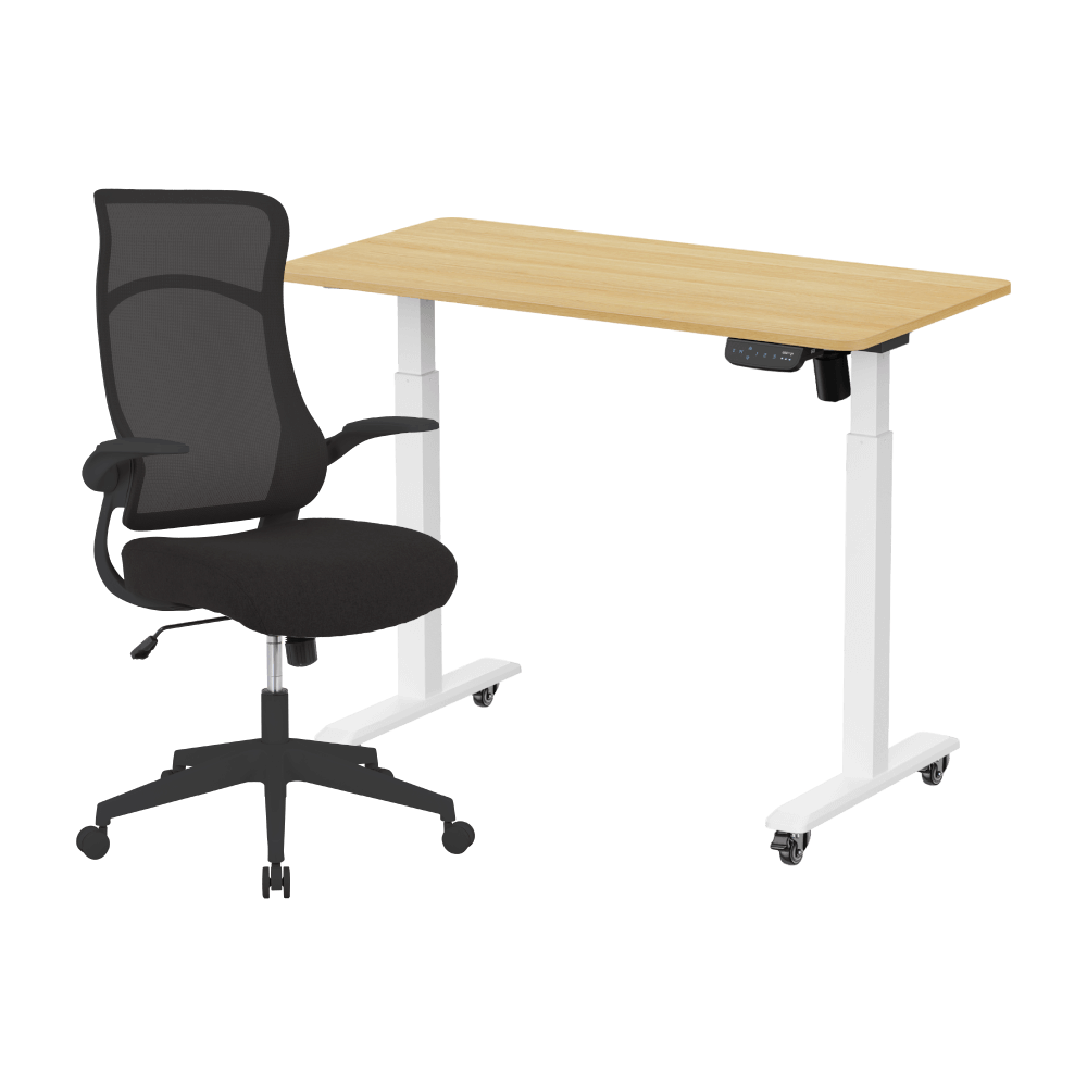 เซ็ตโต๊ะปรับระดับไฟฟ้า มีล้อ LUNIO ERGO SPACE II (SIZE 120 X 60 CM) + เก้าอี้ทำงานเพื่อสุขภาพ ADAM DOT.2 ERGO CHAIR GRAVITY (สีดำ)