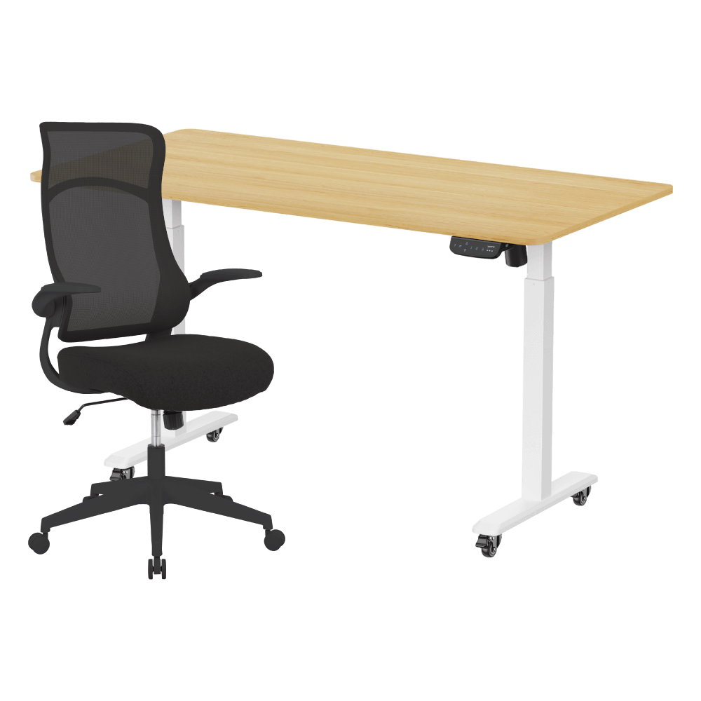 เซ็ตโต๊ะปรับระดับไฟฟ้า มีล้อ LUNIO ERGO SPACE II (SIZE 160 X 80 CM) + เก้าอี้ทำงานเพื่อสุขภาพ ADAM DOT.2 ERGO CHAIR GRAVITY (สีดำ)