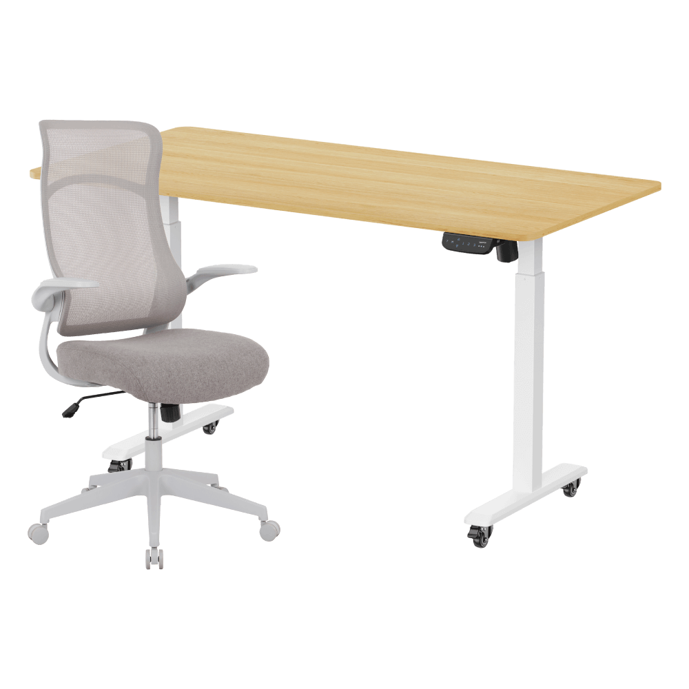 เซ็ตโต๊ะปรับระดับไฟฟ้า มีล้อ LUNIO ERGO SPACE II (SIZE 160 X 80 CM) + เก้าอี้ทำงานเพื่อสุขภาพ ADAM DOT.2 ERGO CHAIR GRAVITY (สีเทา)