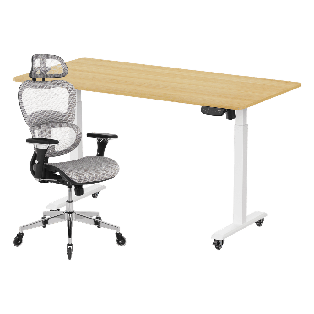เซ็ตสุดคุ้มโต๊ะปรับระดับไฟฟ้า มีล้อ LUNIO ERGO SPACE II (SIZE 160 X 80 CM) + เก้าอี้ทำงานเพื่อสุขภาพ ADAM DOT.1 THE 3D ERGO CHAIR (สีเทา)_0