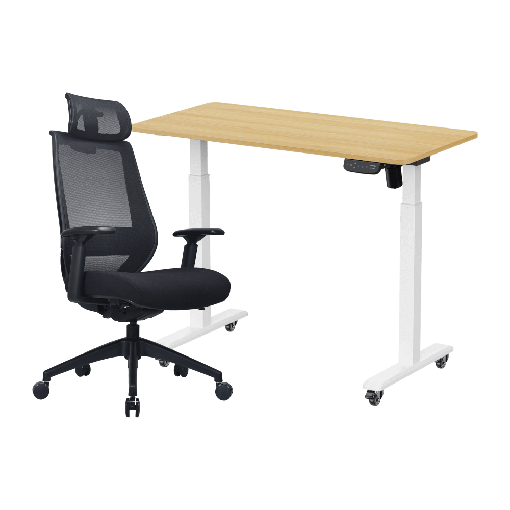 เซ็ตสุดคุ้มโต๊ะปรับระดับไฟฟ้า มีล้อ LUNIO ERGO SPACE II (SIZE 120 X 60 CM) + เก้าอี้ทำงานเพื่อสุขภาพ LUNIO ERGO APOLLO SMART X2 (สีดำล้วน)