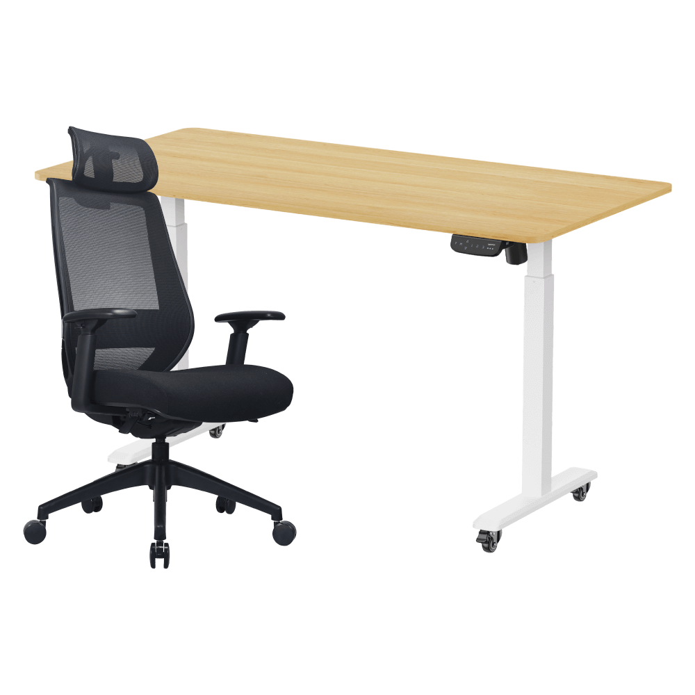 เซ็ตสุดคุ้มโต๊ะปรับระดับไฟฟ้า มีล้อ LUNIO ERGO SPACE II (SIZE 160 X 80 CM) + เก้าอี้ทำงานเพื่อสุขภาพ LUNIO ERGO APOLLO SMART X2 (BLACK JET สีดำล้วน)
