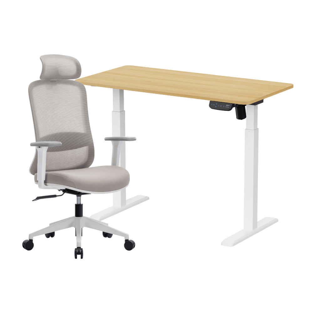เซ็ตโต๊ะปรับระดับไฟฟ้า LUNIO ERGO SPACE II (SIZE 120 X 60 CM) + เก้าอี้ทำงานเพื่อสุขภาพ LUNIO ERGO STARLIGHT CHAIR (สีขาว)