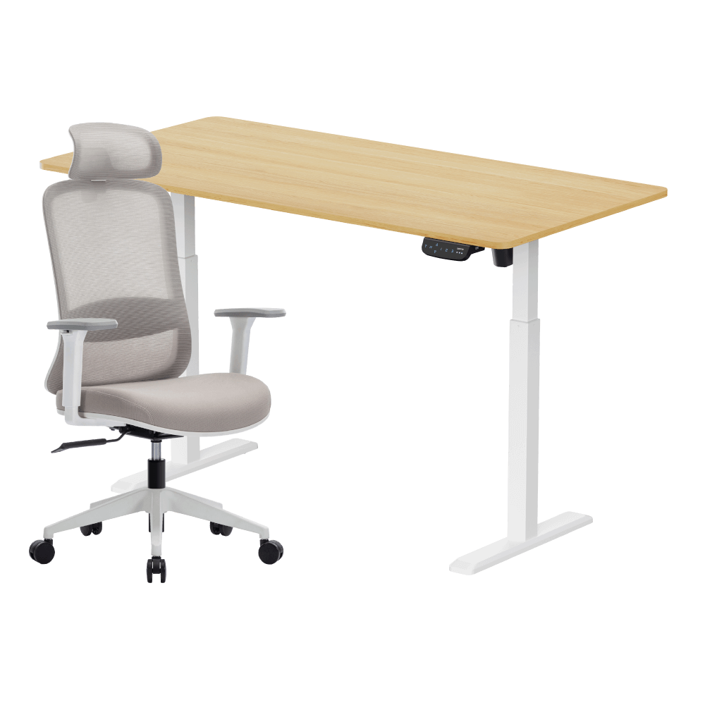 เซ็ตโต๊ะปรับระดับไฟฟ้า LUNIO ERGO SPACE II (SIZE 160 X 80 CM) + เก้าอี้ทำงานเพื่อสุขภาพ LUNIO ERGO STARLIGHT CHAIR (สีขาว)