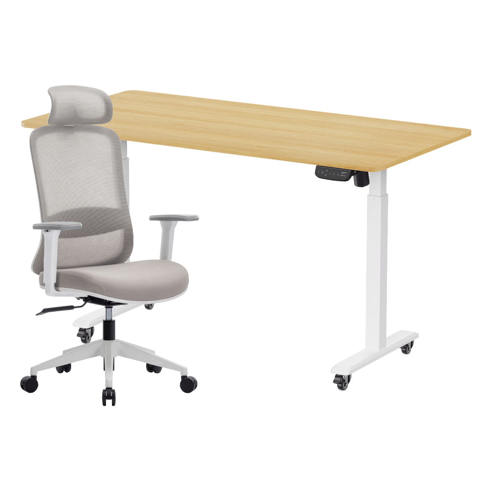 เซ็ตโต๊ะปรับระดับไฟฟ้า มีล้อ LUNIO ERGO SPACE II (SIZE 160 X 80 CM) + เก้าอี้ทำงานเพื่อสุขภาพ LUNIO ERGO STARLIGHT CHAIR (สีขาว)_0