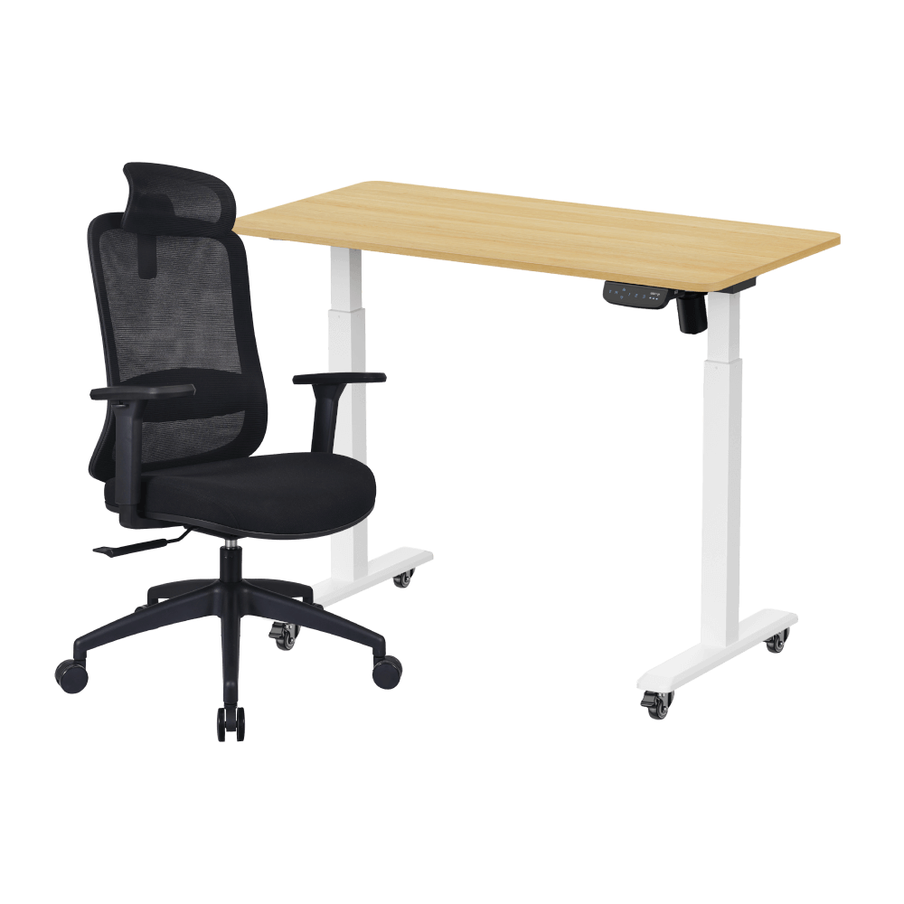 เซ็ตโต๊ะปรับระดับไฟฟ้า มีล้อ LUNIO ERGO SPACE II (SIZE 120 X 60 CM) + เก้าอี้ทำงานเพื่อสุขภาพ LUNIO ERGO STARLIGHT CHAIR (สีดำ)