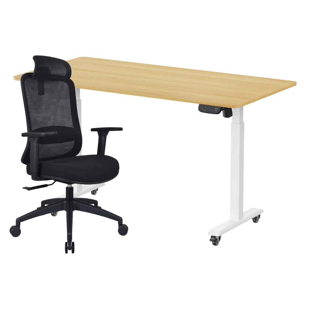 เซ็ตโต๊ะปรับระดับไฟฟ้า มีล้อ LUNIO ERGO SPACE II (SIZE 160 X 80 CM) + เก้าอี้ทำงานเพื่อสุขภาพ LUNIO ERGO STARLIGHT CHAIR (สีดำ)