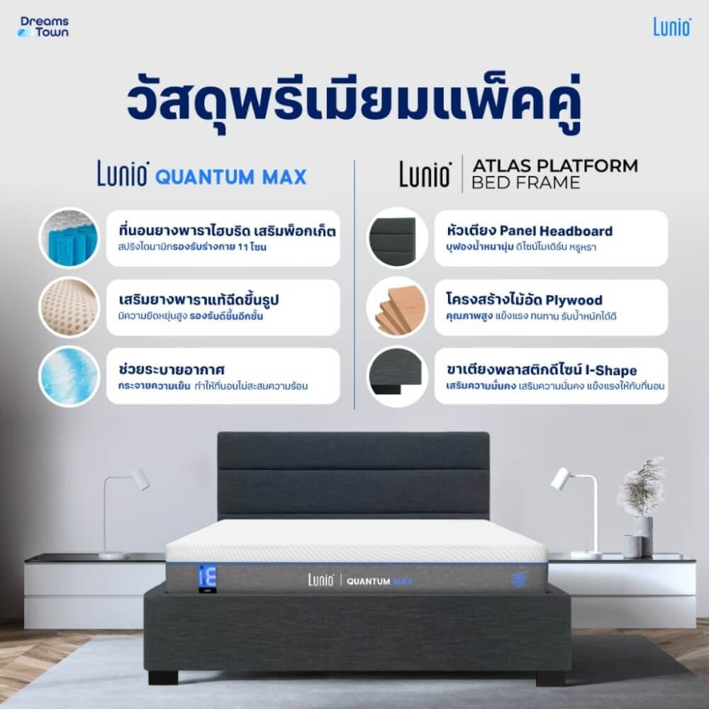 ที่นอนยางพาราอัลตร้าไฮบริด 5 ฟุต LUNIO QUANTUM MAX มาพร้อมเตียงไม้อัดคุณภาพสูง สไตล์โมเดิร์น LUNIO ATLAS_1
