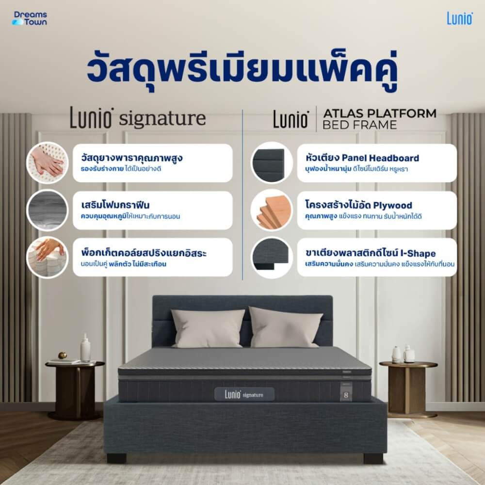 ที่นอนยางพารา 6 ฟุต LUNIO SIGNATURE มาพร้อมเตียงไม้อัดคุณภาพสูง สไตล์โมเดิร์น LUNIO ATLAS_1