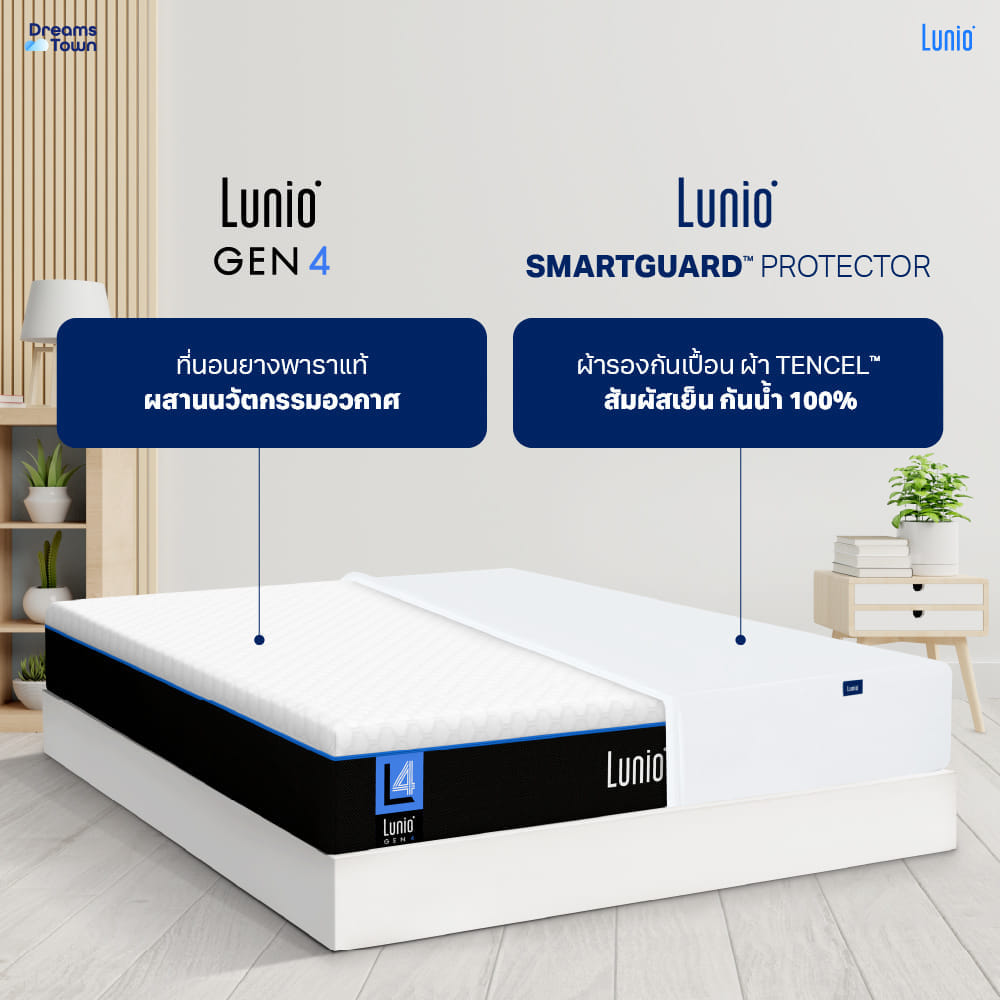 ที่นอนยางพารา LUNIO GEN4 มาพร้อมผ้ารองกันเปื้อนกันน้ำ รุ่น  LUNIO SMARTGUARD PROTECTOR ขนาด 5 ฟุต_1