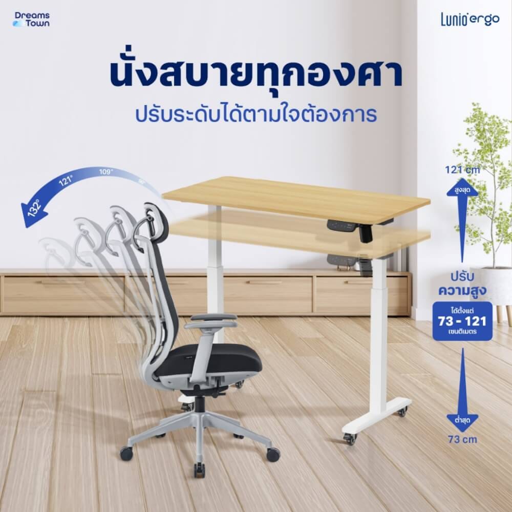 เซ็ตสุดคุ้มโต๊ะปรับระดับไฟฟ้า มีล้อ LUNIO ERGO SPACE II (SIZE 160 X 80 CM) + เก้าอี้ทำงานเพื่อสุขภาพ LUNIO ERGO APOLLO SMART X2 (สีเทา/เทา)_2