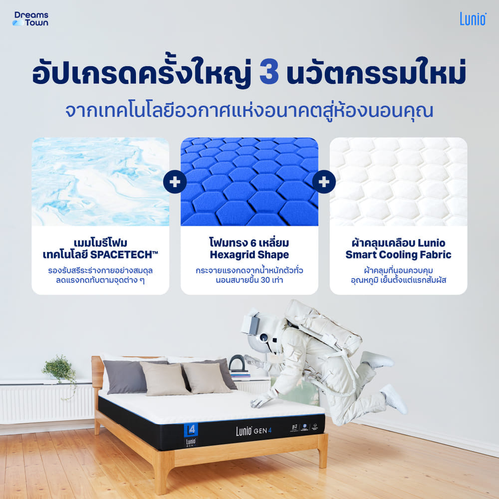 ที่นอนยางพารา 5 ฟุต LUNIO GEN4 หนา 10 นิ้ว