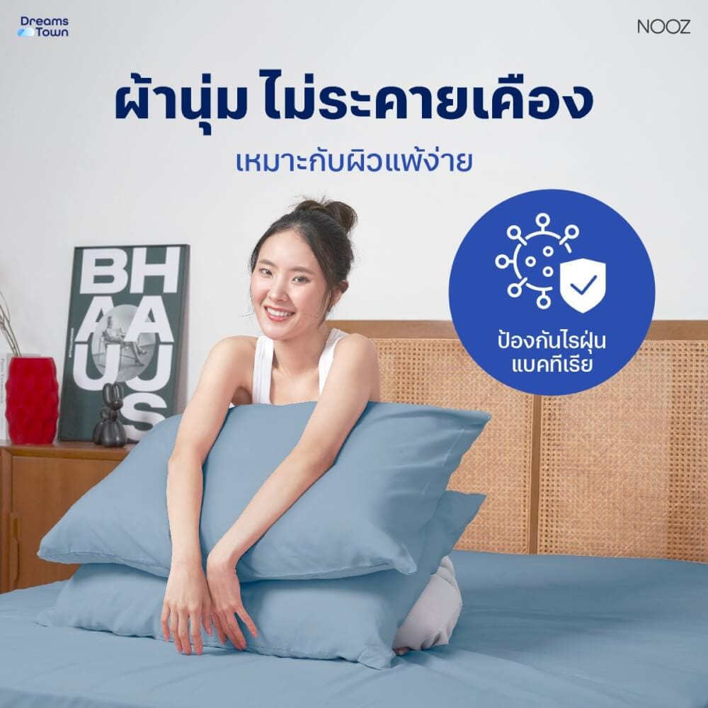 ผ้าปูที่นอน 6 ฟุต Nooz Play รุ่น Bedding Set สีฟ้า Sky Blue_3