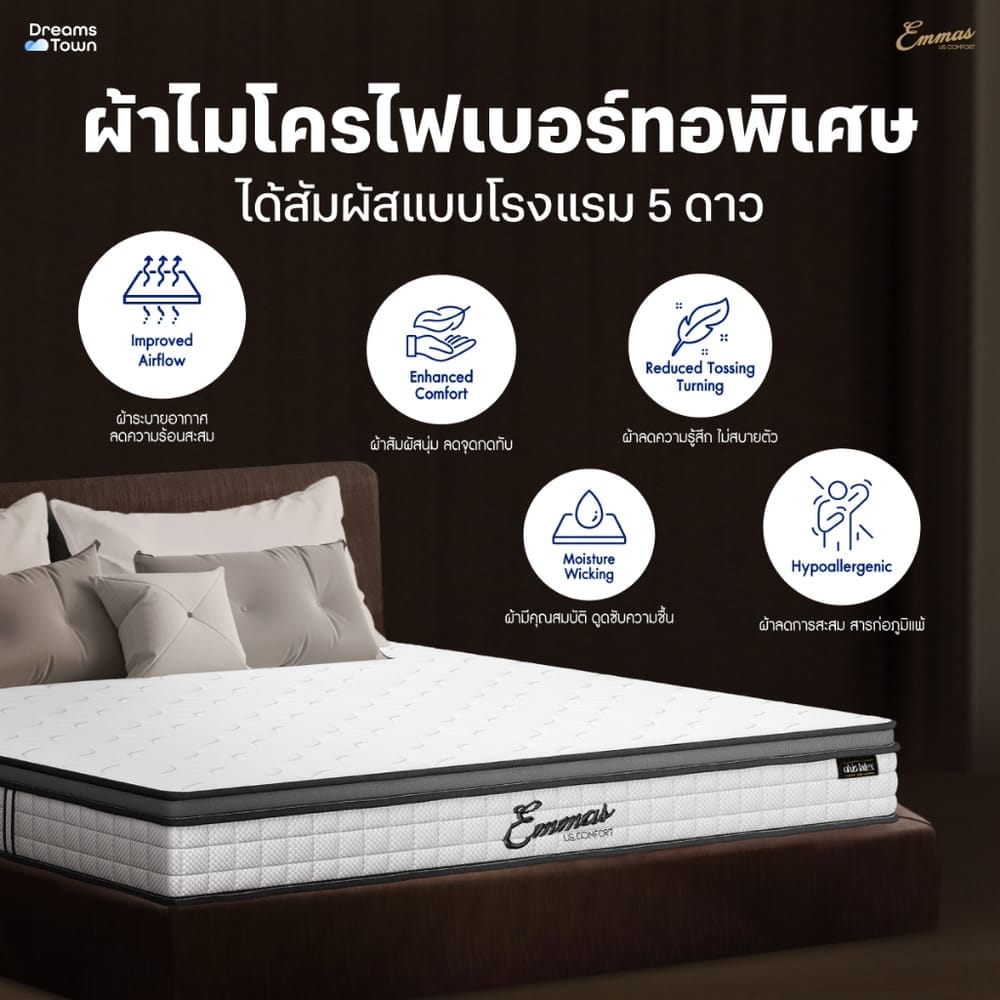 ที่นอนยางพาราแท้ เสริมพ็อกเก็ตสปริง 3.5ฟุต EMMAS OHIO LATEX GOLD หนา 8 นิ้ว
