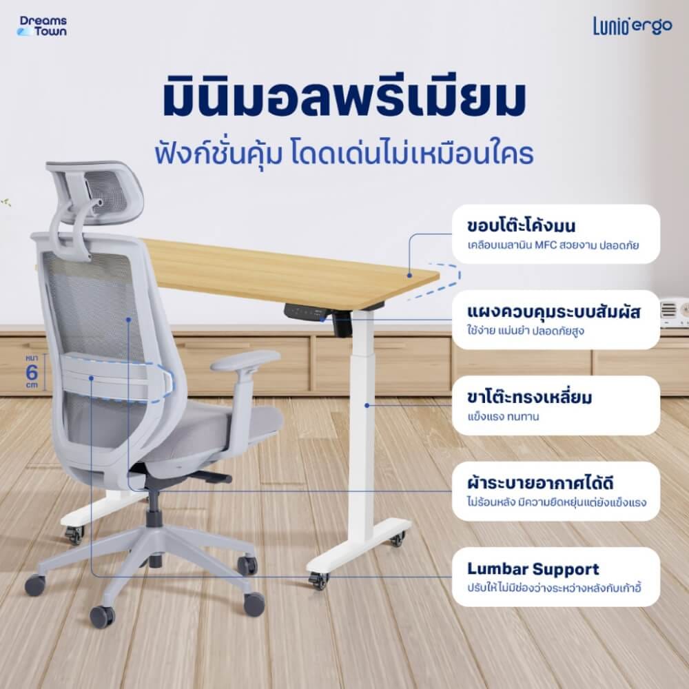 เซ็ตสุดคุ้มโต๊ะปรับระดับไฟฟ้า มีล้อ LUNIO ERGO SPACE II (SIZE 160 X 80 CM) + เก้าอี้ทำงานเพื่อสุขภาพ LUNIO ERGO APOLLO SMART X2  (BLACK JET สีดำ/เทา)_4