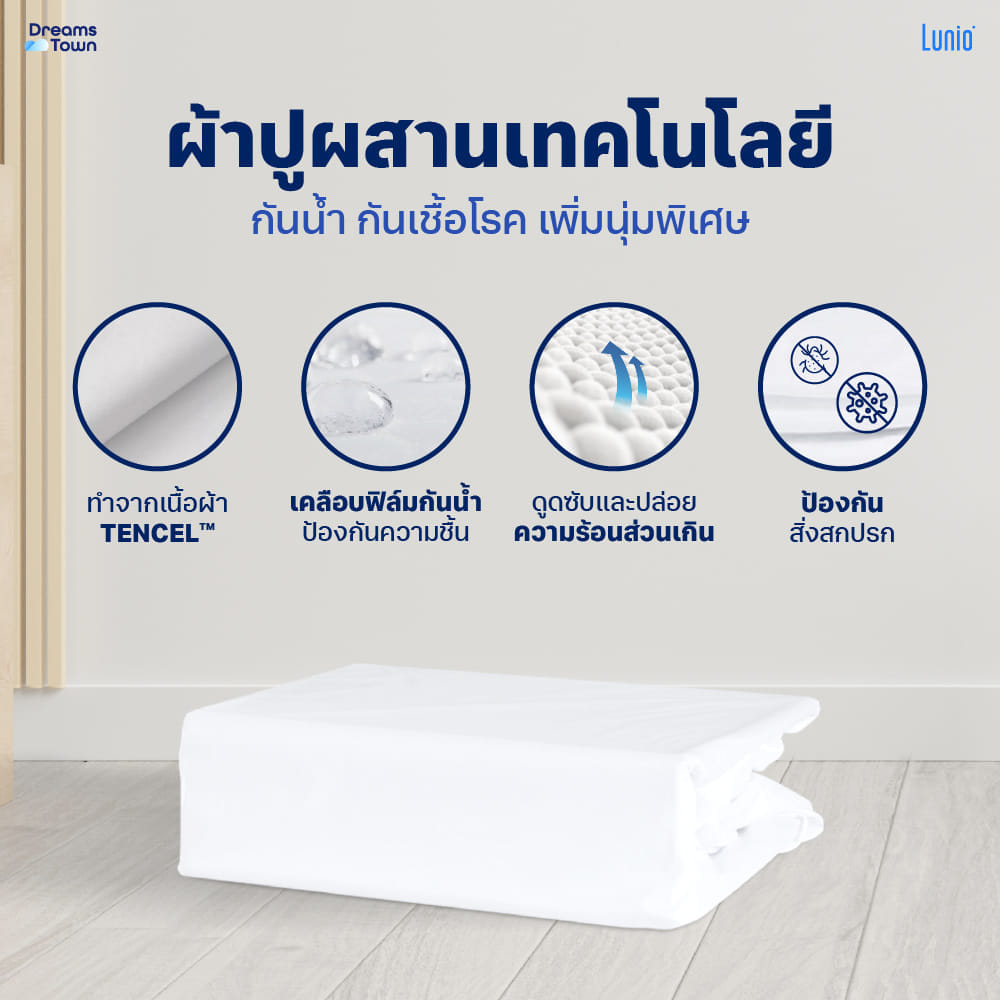 ที่นอนยางพารา LUNIO GEN4 มาพร้อมผ้ารองกันเปื้อนกันน้ำ รุ่น  LUNIO SMARTGUARD PROTECTOR ขนาด 6 ฟุต_4