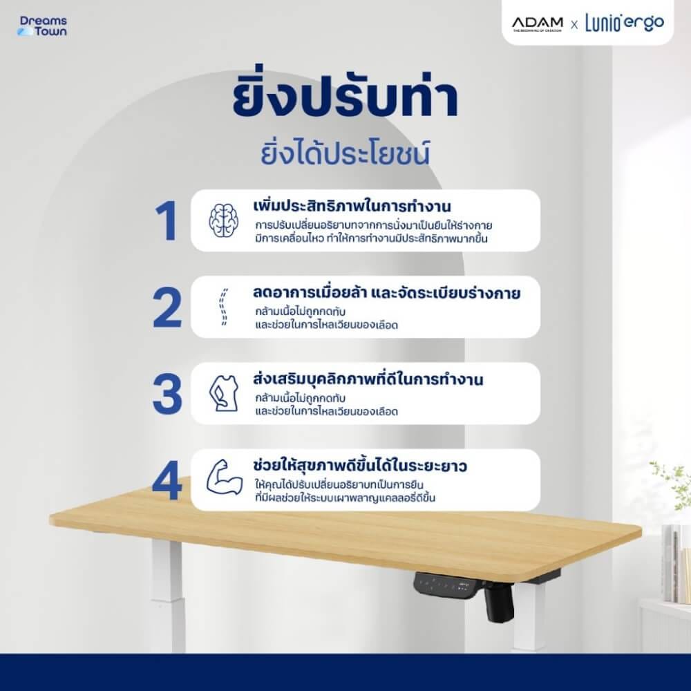 เซ็ตโต๊ะปรับระดับไฟฟ้า+เก้าอี้ทำงานเพื่อสุขภาพ LUNIO ERGO SPACE II (SIZE 160 X 80 CM) + ADAM DOT.2 ERGO CHAIR GRAVITY (สีดำ)_5
