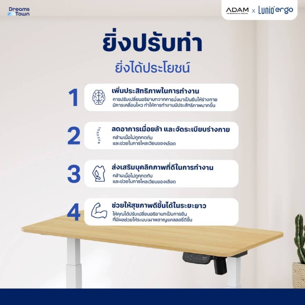 เซ็ตสุดคุ้มโต๊ะปรับระดับไฟฟ้า มีล้อ ULUNIO ERGO SPACE II (SIZE 120 X 60 CM) + เก้าอี้ทำงานเพื่อสุขภาพ ADAM DOT.1 THE 3D ERGO CHAIR (สีดำ)_5