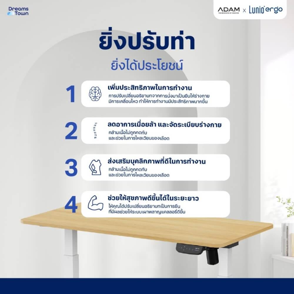 เซ็ตโต๊ะปรับระดับไฟฟ้า มีล้อ LUNIO ERGO SPACE II (SIZE 160 X 80 CM) + เก้าอี้ทำงานเพื่อสุขภาพ ADAM DOT.2 ERGO CHAIR GRAVITY (สีเทา)_5