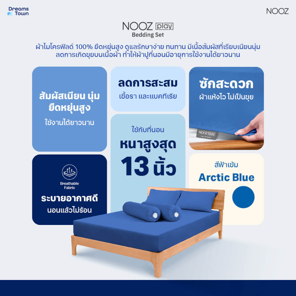 ผ้าปูที่นอน 6 ฟุต Nooz Play รุ่น Bedding Set สีฟ้าเข้ม Arctic Blue_6