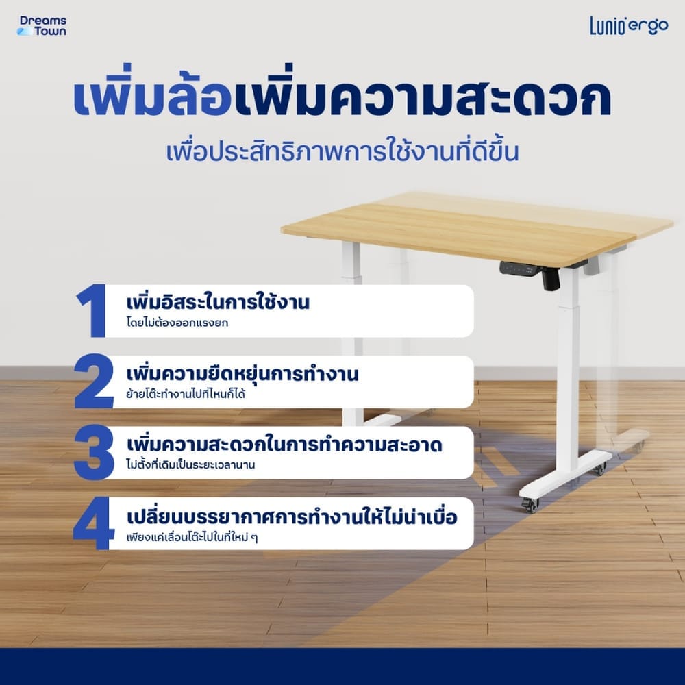 เซ็ตสุดคุ้มโต๊ะปรับระดับไฟฟ้า มีล้อ LUNIO ERGO SPACE II (SIZE 160 X 80 CM) + เก้าอี้ทำงานเพื่อสุขภาพ ADAM DOT.1 THE 3D ERGO CHAIR (สีเทา)_7