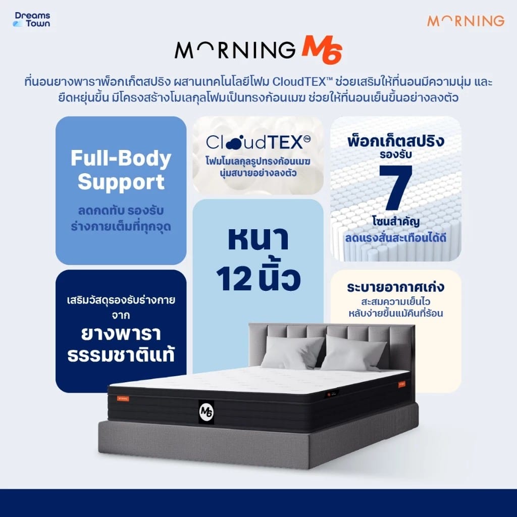 ที่นอนยางพารา 5 ฟุต MORNING SLEEP M6