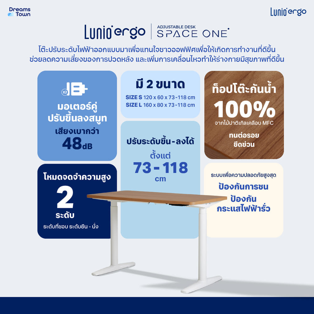 โต๊ะปรับระดับไฟฟ้าเพื่อสุขภาพ LUNIO SPACE ONE สีไม้วอลนัท WOOD JUPITER SIZE 160 X 80 CM_9