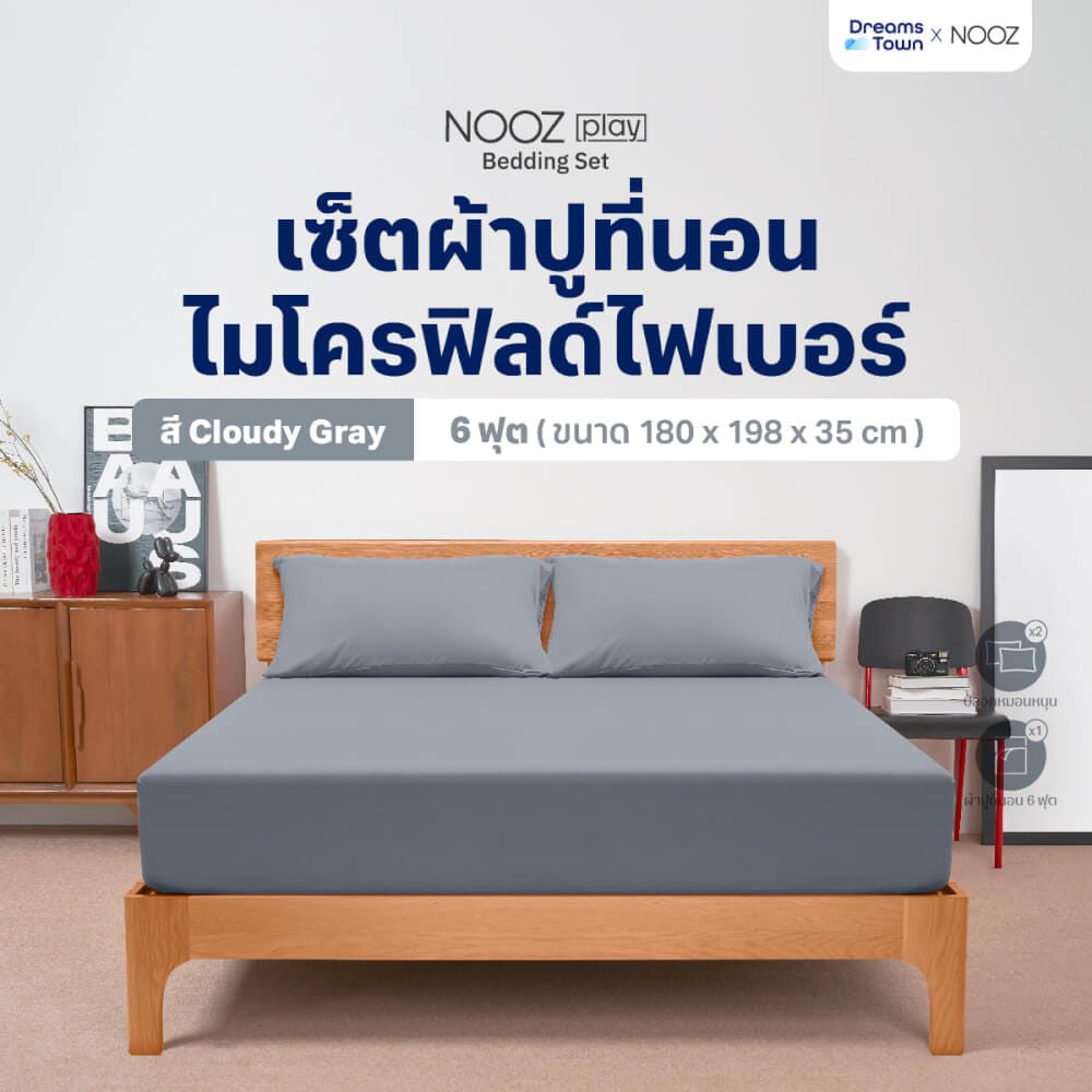 ผ้าปูที่นอน 6 ฟุต Nooz Play รุ่น Bedding Set สีเทา Cloudy Gray_9
