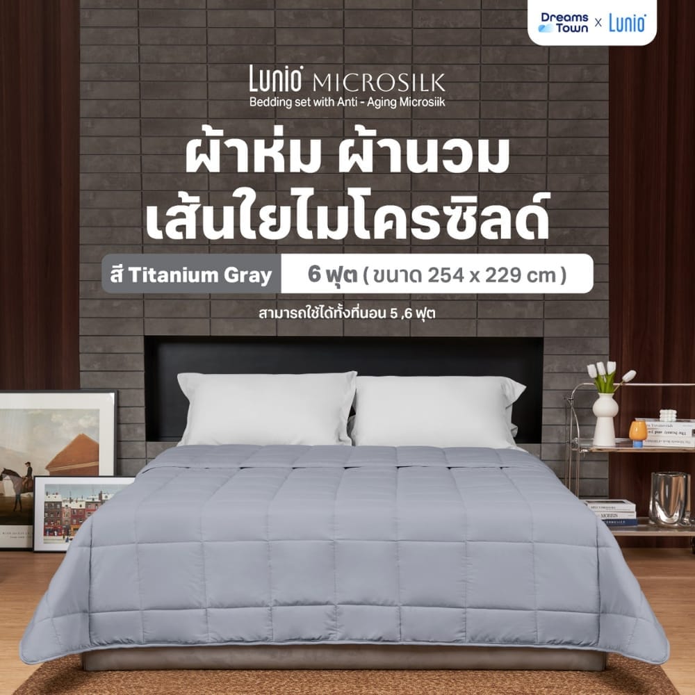 ผ้านวม 5,6 ฟุต LUNIO MICROSILK COMFORTER สีเทาไทเทเนียม TITANIUM GRAY