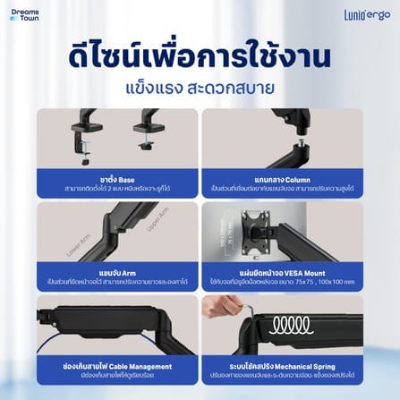ชุดเซ็ตแขนจับจอคอม+แท่นวางโน็ตบุ๊ค LUNIO ERGO MONITOR ARM CYBOT สีดำ 2 + LUNIO ERGO CYPAD สีเงิน_2