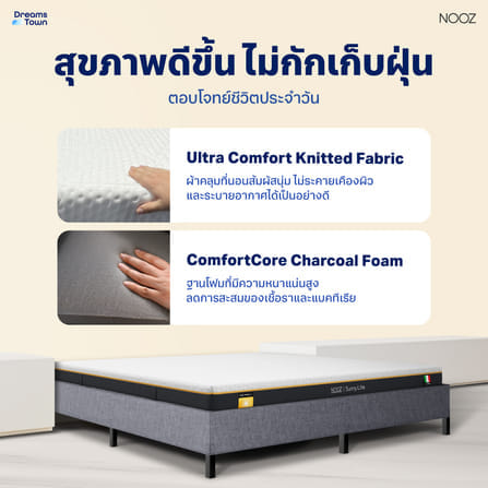 ที่นอนยางพาราแท้ 5 ฟุต NOOZ SUNNY LITE EVO  มาพร้อมกับฐานเตียง 5 ฟุต NOOZ PIXEL BED FRAME (ไม่มีหัวเตียง)_3