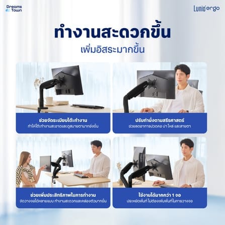 ชุดเซ็ตแขนจับจอคอม+แท่นวางโน็ตบุ๊ค LUNIO ERGO MONITOR ARM CYBOT สีดำ 2 + LUNIO ERGO CYPAD สีดำ_6