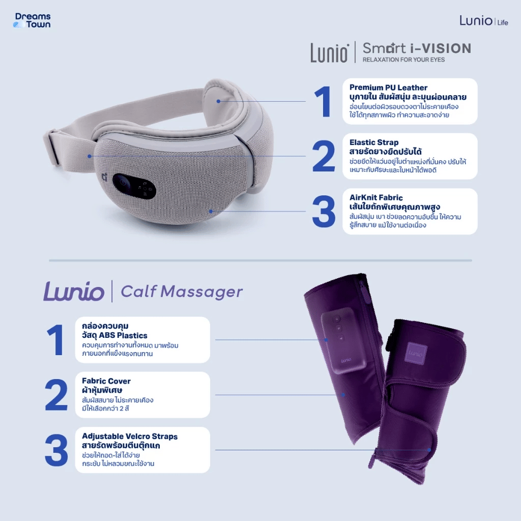 เซ็ตเครื่องนวดตา LUNIO SMART I-VISION EYE MASSAGER + เครื่องนวดน่อง LUNIO CALF MASSAGER PURPLE_2